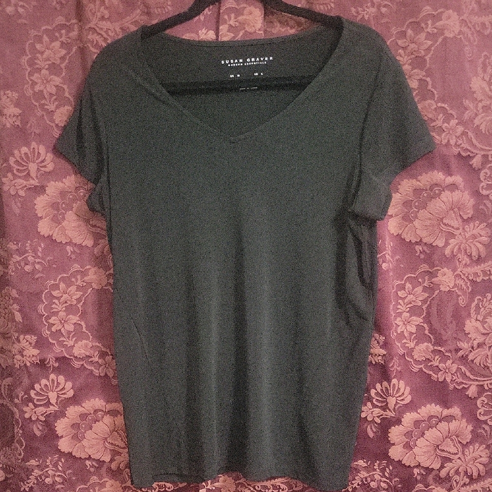 Susan Graver Gray Fitted Short Sleeve Tee